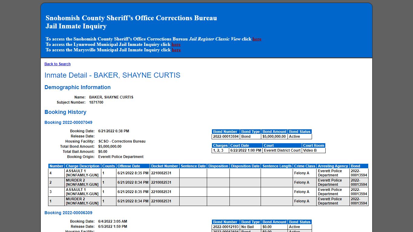 Inmate Detail - BAKER, SHAYNE CURTIS